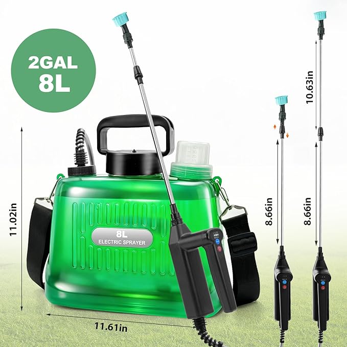 SideKing 2 Gallon Battery Powered Sprayer, Electric Garden Sprayer with 3 Adjustable Pressures & Telescopic Wand, Rechargeable Weed Sprayer for Lawn, Yard & Pest Control, 4 Nozzles Included