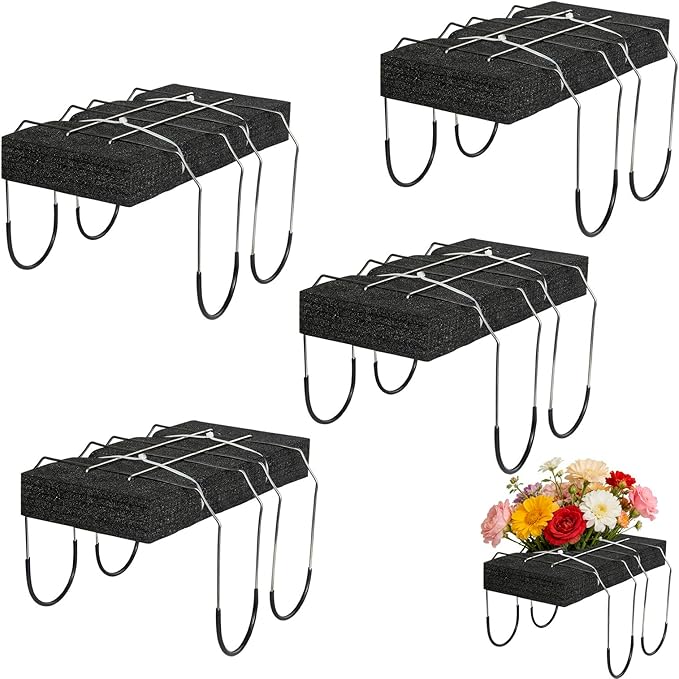 4 Pack Headstone Flower Saddle 12 Inch Cemetery Saddles with Floral Foam Wire Rustproof Galvanized for Grave Headstone Cemetery Floral Decorations(Black, Large)