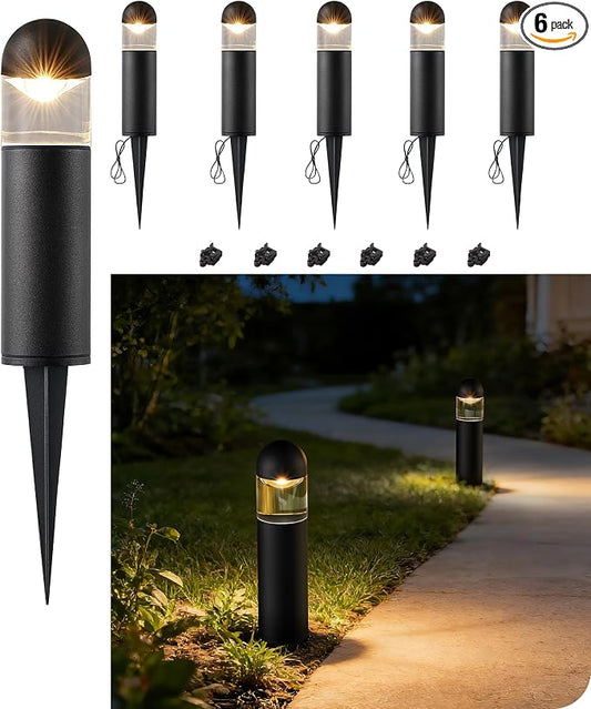 EDISHINE Low Voltage Landscape Lighting, 12V 3W 3000K Warm White, Electric Outdoor Bollard Lights with Connectors, Waterproof LED Pathway Driveway Walkway Lights Wired for Yard Garden