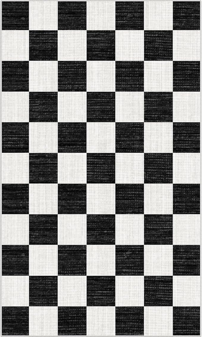 Black and White Checkered Entry Rug - 3x5 Ft Non-Slip Washable Indoor Outdoor Front Door Mat Porch Rug Geometric Throw Carpet for Living Room Bedroom Entryway Kitchen Office Porch Decor