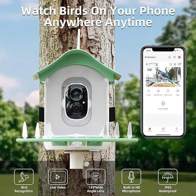 Bird Feeder with Camera, AI Identify Species, Smart Feeder Camera Bird Videos & Instant Notifications, Ideal Gift for Birds Lover
