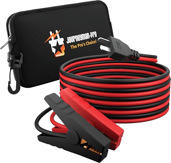 Journeyman-Pro DC Battery Charging Cables T-Type Compatible Honda Generator 14AWG 15A 12VDC Insulated Clamps 12' Feet Cord RV Replaces 32650-892-010AH EU1000i EU2000i EU3000i (T-Type Plug 12FT)