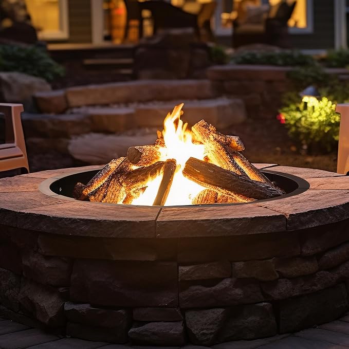 OUSHENG 36 Inch Fire Pit Ring Insert Open Bottom Design for DIY Stone/Brick Fire Pit 39" Outer x 36" Inner Heavy Gauge Steel with Heat-Resistant Coating Easy Assembly, for Backyard Camping Patio