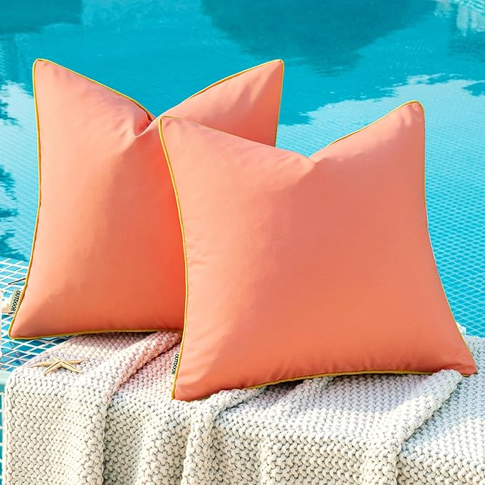 MIULEE Pack of 2 Outdoor Waterproof Throw Pillow Covers Decorative Outdoor Pillowcases Piping Edge Water Resistant Cushion Covers for Patio Garden Couch Chair Tent Balcony, 18x18 Inch Coral Red