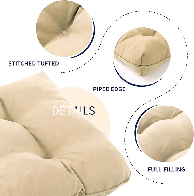 IPYNBAP Outdoor Bench Cushion, 59x18x5 Inch, Waterproof Bench Cushion for Outdoor/Indoor Furniture, Tufted Patio Bench Seat Cushion, Fade Resistant Outdoor Cushions for Porch Swing Couch, Beige