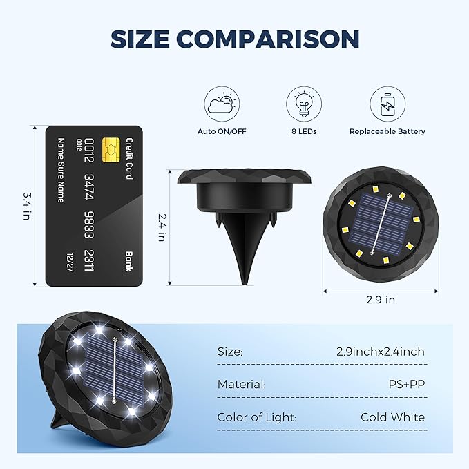 SOLPEX Mini Solar Ground Lights, 20 Pack Pathway Solar Lights Outdoor Waterproof, Garden Lights for Driveway Walkway Yard Landscape (Cool White)