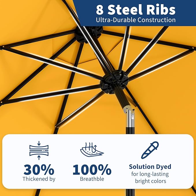 Garvee 10 ft Outdoor Patio Umbrella 8 Sturdy Ribs Outdoor Table Umbrella with Crank Lift & Push Button Tilt - UV Protection Waterproof Market Umbrellas for Pool, Deck, Yard, Garden, Yellow
