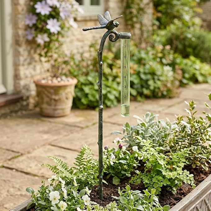 Rain Gauge Dragonfly Garden Stake - SPI Home Aluminum Gauge for Precipitation