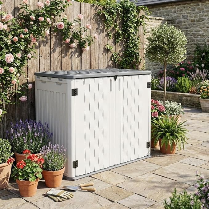 35 Cu ft Outdoor Storage Cabinet, Waterproof Outdoor Resin Storage Box, Outdoor Trash Can Storage for Patio Tools, Sofa Cushion, Lawn Mower and Garbage Cans