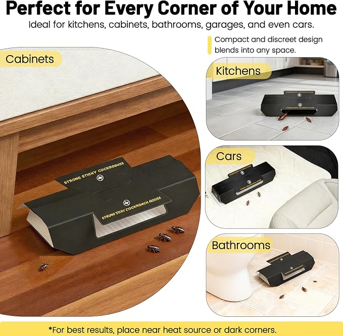 Cockroach Traps Indoor – Non-Toxic Odorless Roach Glue Traps, Heavy-Duty Sticky Traps for Home, Kitchen, Cabinets & Bathroom, 30 Pack