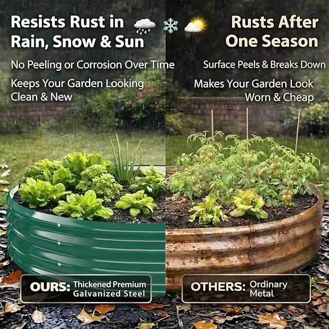Heavy Duty Round Raised Garden Bed, 6FT Large Thickened Galvanized Metal Planter Box, 0.7mm Reinforced Rust-Resistant, Easy DIY Assembly Above Ground Gardening Bed for Vegetables, Flowers & Herbs