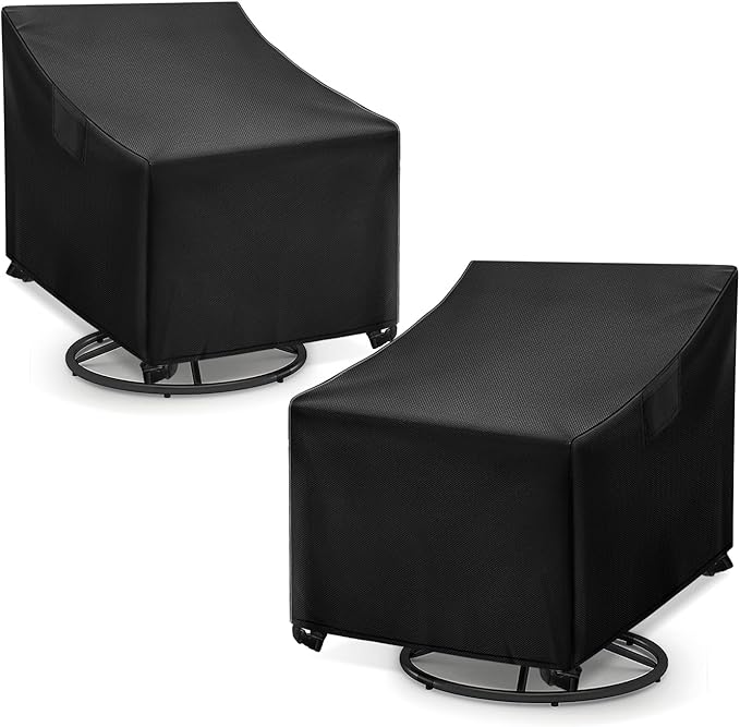 WLEAFJ Outdoor Rocking Chair Covers - Heavy Duty, Waterproof, Patio Rocking Chair Covers - Black, 2 Pack - 27.5" W x 32.5" D x 39" H