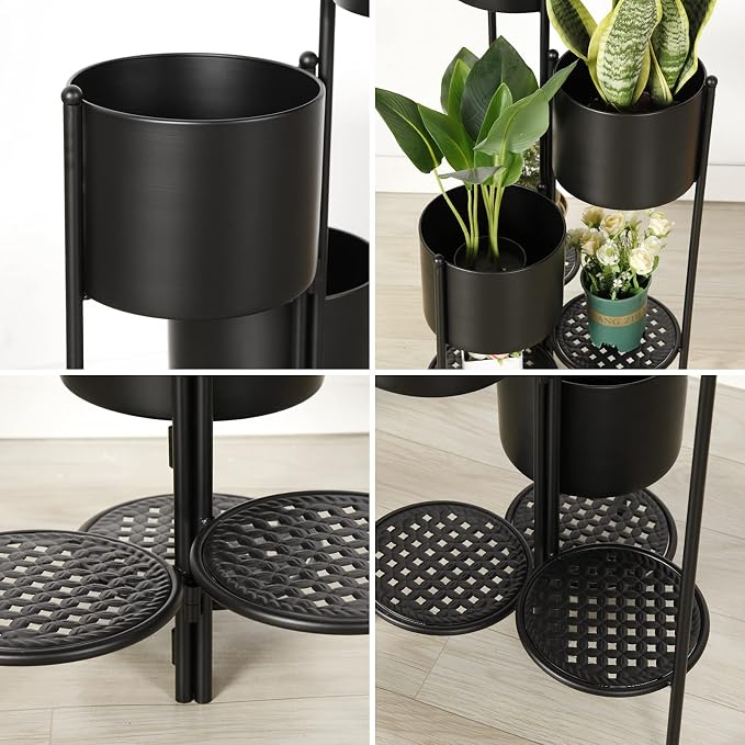 Corner Plant Stand Indoor Metal, 6 Tier 6 Potted Outdoor Flower Pot Stands Holder Shelves for Living Room, Potted Storage Shelf Rack, Decorative Holder Rack for Multiple Plants (Black)