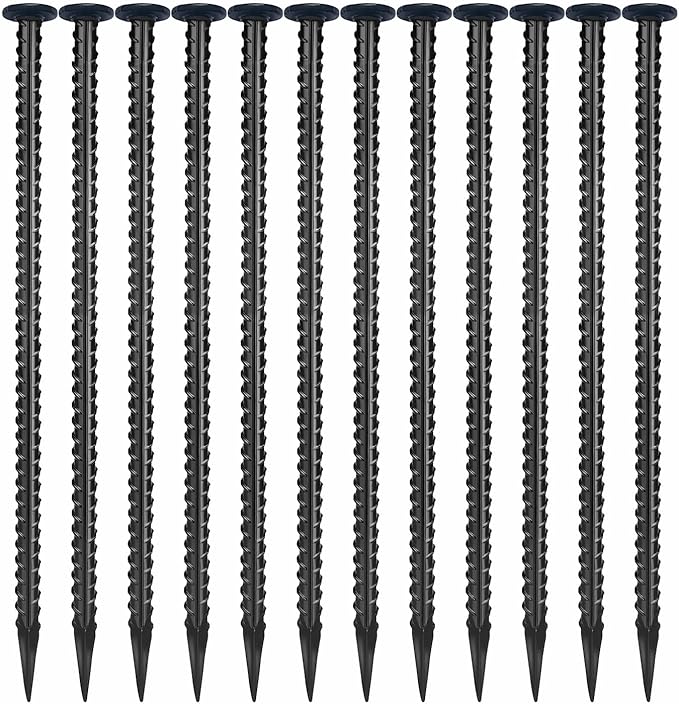 16 Inch Rebar Stakes,Ground Stake 1/2 Inch Diameter，Galvanized Steel Ground Anchors, Heavy Duty Metal Spikes，Asphalt Anchor,Used for Speed Bump Wheel Stop and Camping Tent(16 Pack ，Black)