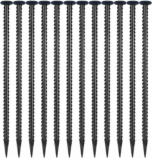 16 Inch Rebar Stakes,Ground Stake 1/2 Inch Diameter，Galvanized Steel Ground Anchors, Heavy Duty Metal Spikes，Asphalt Anchor,Used for Speed Bump Wheel Stop and Camping Tent(16 Pack ，Black)