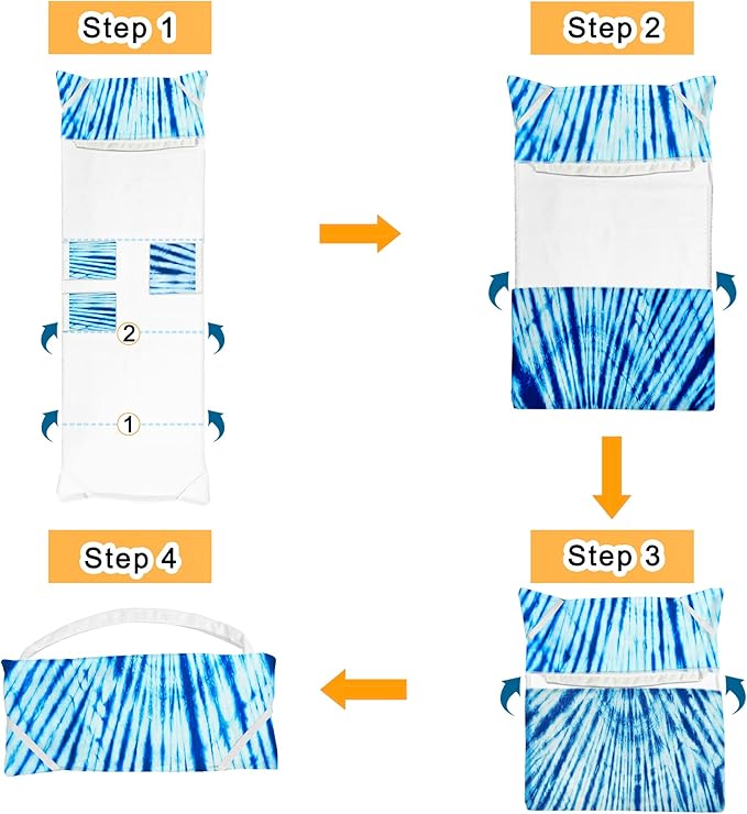 Lounge Chair Towel Cover (Pack of 2), Tie Dye Style Chaise Lounge Cover, Beach Chair Covers with Pockets for Pool Beach Garden Courtyard Outdoor Trips, 85 x30 in, Dark Blue