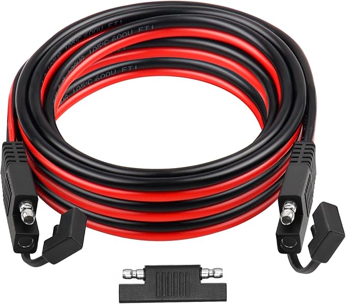 SAE Extension Cable 15FT–SAE to SAE Heavy Duty 10AWG Tinned Copper Wire with SAE Battery Cable Terminal Connectors for Automotive, RV, Marine, and Solar Applications.
