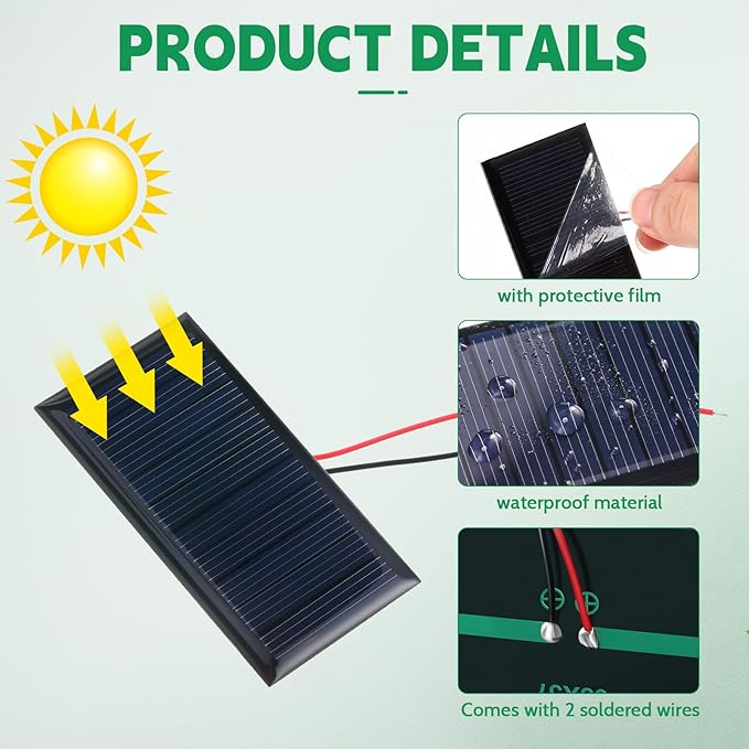 Retisee 30 Pcs Small Solar Panels Mini Polycrystalline Solar Cells 5v 60ma Epoxy Plate Photovoltaic Cells Charger Module with 10 cm Cable for Battery Charger DIY System 68 x 37 mm