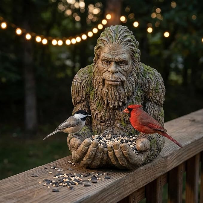 Bigfoot Bird Feeder for Outdoors -Green Garden Yard Art Decoration Sculpture for Hummingbird Squirrel, Wild Bird Feeder with Hidden Hook, The Best Gift for Gardening Enthusiasts and Bird Lovers