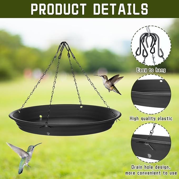 Briwooody 2 Sets 12.8'' Bird Seed Catcher Tray Platform Bird Feeder Large Hanging Tray Fits Most Feeders Catches Most Falling Seed and Husk Outdoor Yard Garden Backyard for Attracting Birds, Black