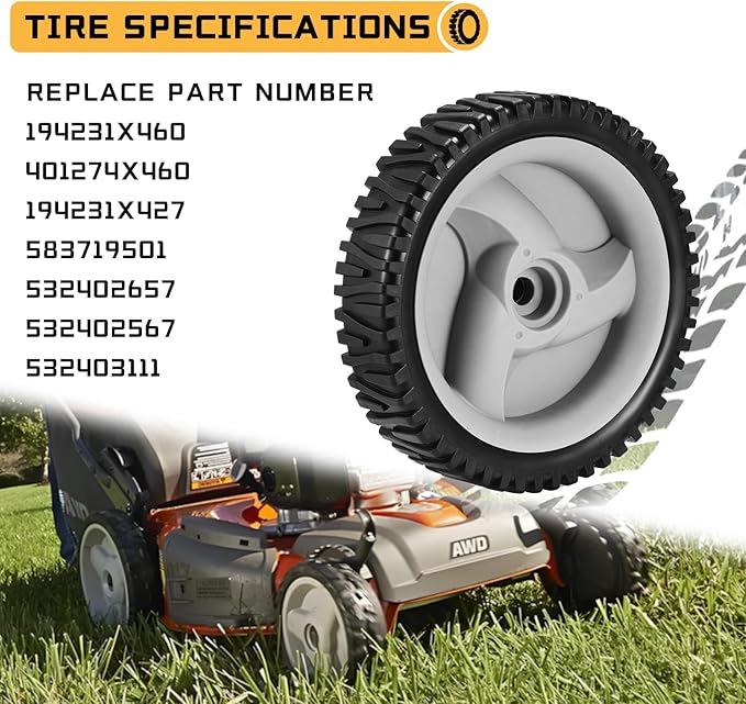 2 Pack 583719501 194231X460 Front Lawn Mower Wheels Compatible for Craftsman Lawn Mower Parts Husqvarna & HU Front Wheel Drive Self Propelled Lawn Mower