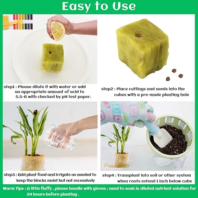 Legigo 1.2 Inch Rockwool Cubes Seed Starter Plugs for Hydroponics, RockWool Planting Grow Cubes for Hydroponic Tower Garden Soilless Cultivation Plants Germination Cutting Clone (6 Sheet, 216 Plugs)