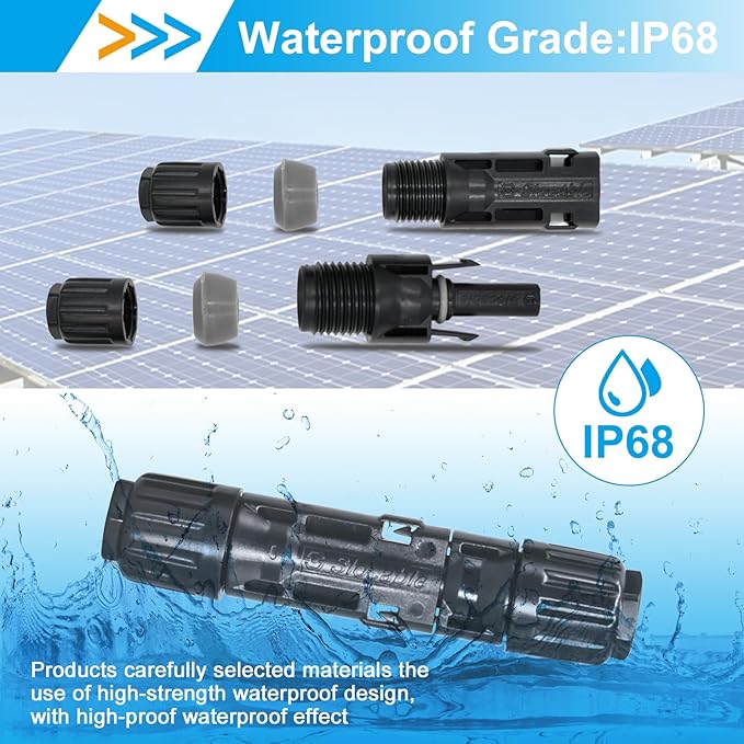 8AWG Solar Panel Connector 10mm2, 1500V IP68 Waterproof 70A PV Plug Tinned Copper Pins,5 Pairs