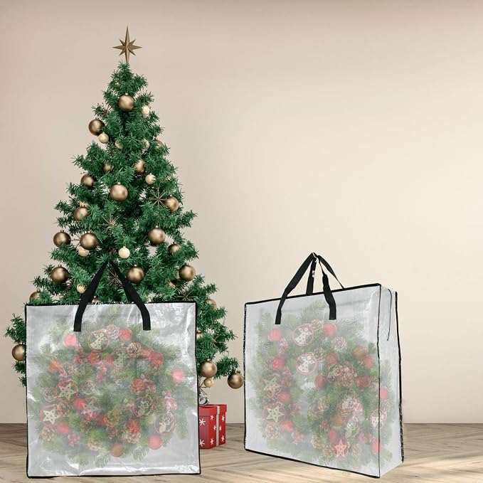 GONGKANGYUAN 25 Gallon Large Clear Storage Bags with Zipper and Handles, Blanket Bags for Closet Storage, Underbed Storage Organizer for Clothes Pillow Bedding Christmas Wreath