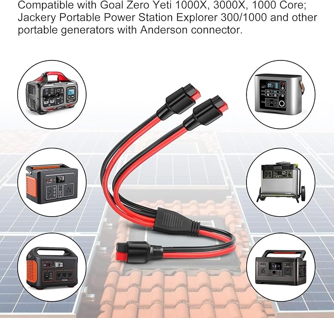 10AWG Anderson Y Splitter Cable Solar Panel Connector Branch Parallel Adapter Cable for Portable Solar Generator Power Station Compatible with GZ Jackery High Power Pole Port Connector