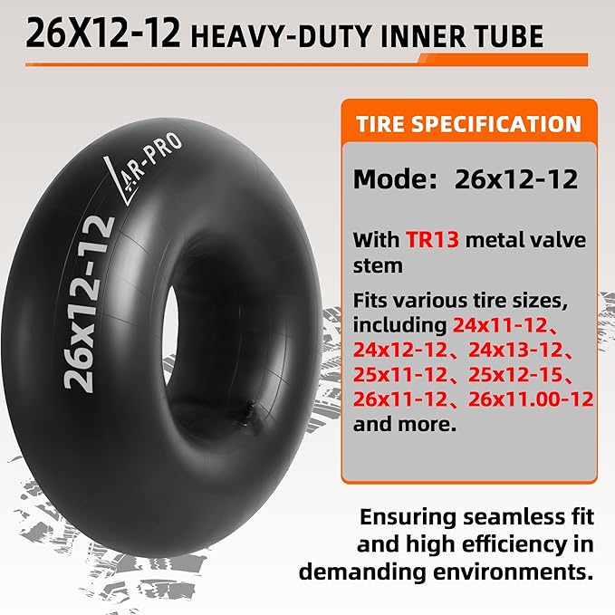 AR-PRO Relacement 26x12-12 Heavy-Duty Inner Tubes for ATV/UTV, Lawn Tractor, Golf Cart, Snow Blowers, and More - With TR13 Straight Valve Stems - Made from Durable Butyl Rubber (2-Pack)