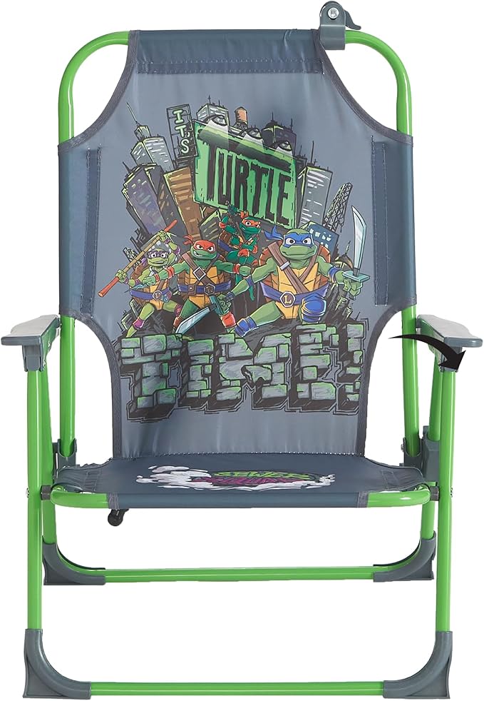 Teenage Mutant Ninja Turtles Kids Outdoor Folding Beach Chair with Umbrella,Portable Camp Chair for Ages 3+, Lightweight & Compact for Beach, Camping, and Backyard