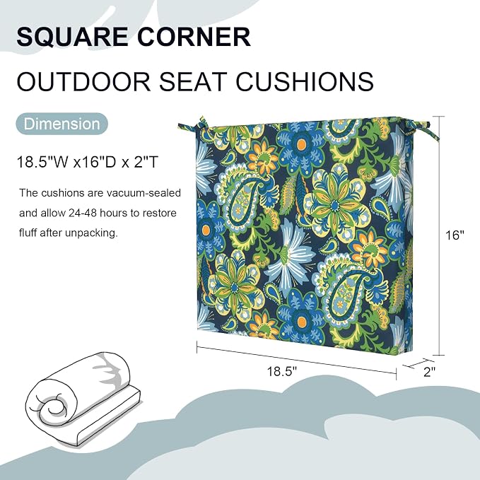 DYTXIII Set of 4 Outdoor Chair Cushions, Water Resistant 18.5"x16"x2" Square Seat Cushion for Patio Dining Chairs, High-Density Replacement Pads for Indoor Outdoor Furniture - Flower Child