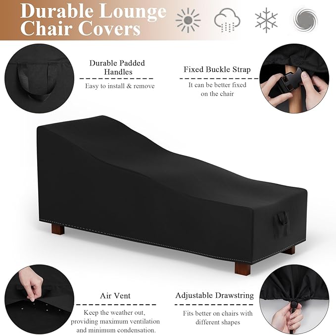 Outdoor Chaise Lounge Covers - Patio Chaise Lounge Covers Waterproof Heavy Duty Outdoor Lounge Chair Covers Patio Furniture Covers, 84"L x 32"W x 32"H/Black