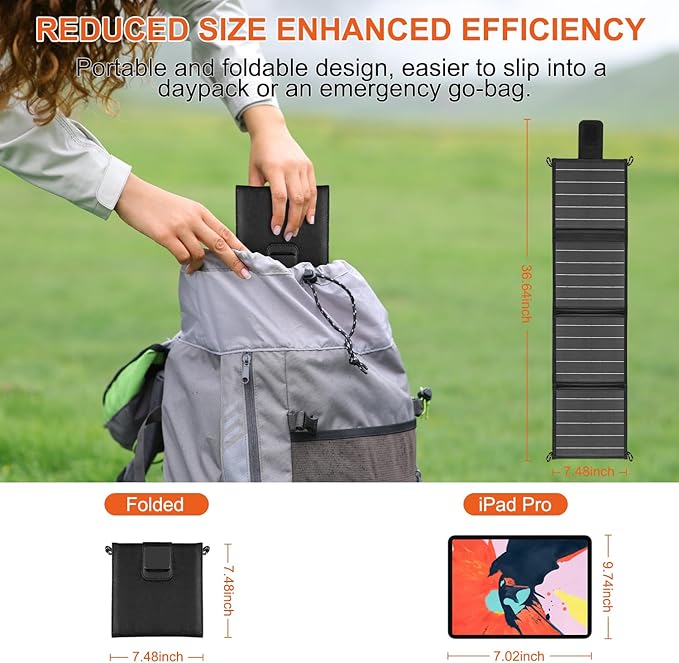 20W Portable Solar Panels Charger Foldable Solar Panel with Type C and USB A for Camping Backpacking Travel Fast Charging IP65 for iPhone,iPad,Power Bank,Camera,Power Station
