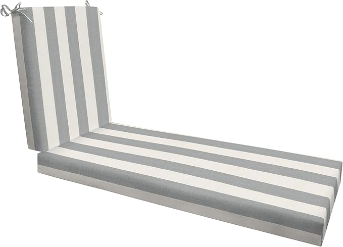Honeycomb Outdoor Chaise Lounge Cushion for Patio Furniture, Water & Fade Resistant, Removable Cover, 21.5 x 70, Heritage Cabana Stripe Stone Grey