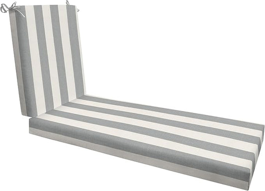 Honeycomb Outdoor Chaise Lounge Cushion for Patio Furniture, Water & Fade Resistant, Removable Cover, 21.5 x 70, Heritage Cabana Stripe Stone Grey
