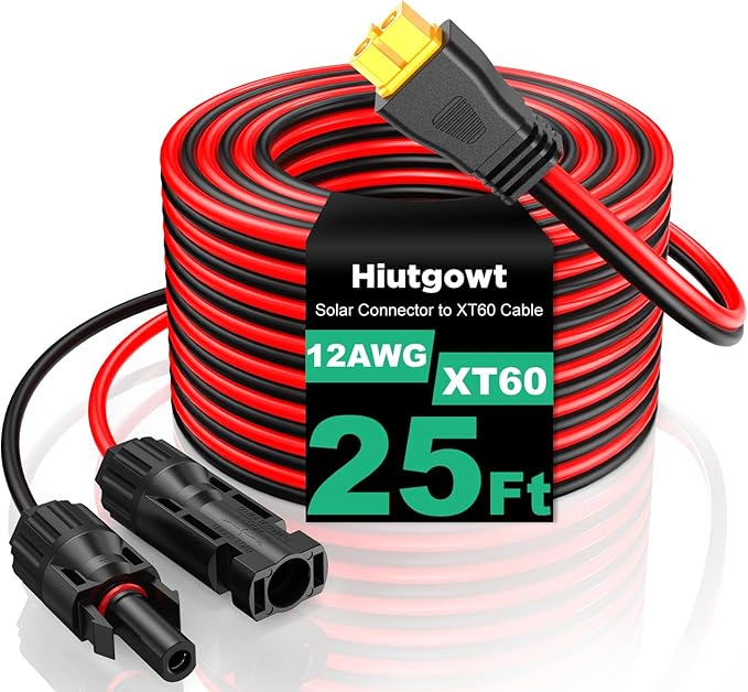 12AWG XT60 Solar Cable 25FT, Solar to XT60 Cable 10 15 20 30 40 50FT, Solar Panel Connector to XT60 Extension Cable, Solar Extension Cable XT60 for Portable Power Station
