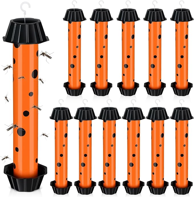 12 Pcs Sticky Fly Trap Fly Stick Indoor Outdoor Long Lasting Adhesive Fly Catcher with Hanging Hook for Wasps Gnats Bugs Insects Moths Fruit Flies Mosquitoes Spiders Fleas (Orange, Black)