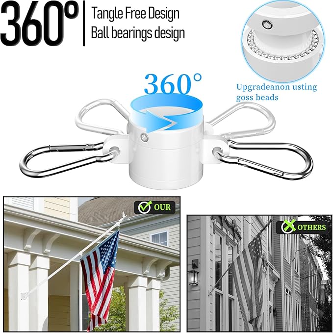 LETSTRY 6FT Flag Pole Kit for Outside House with Solar Light, 1" Thickened Stainless Steel with Adjustable Bracket, Wall Mount Flagpole for 3x5 American Flags for Outdoor, Residential, Porch (White)