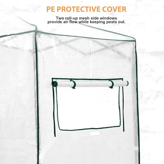EAGLE PEAK Replacement Cover for 6x4 Portable Walk-in Pop up Greenhouse, Front Roll-Up Zipper Entry Door and 2 Roll-Up Side Windows (Frame Not Included), White