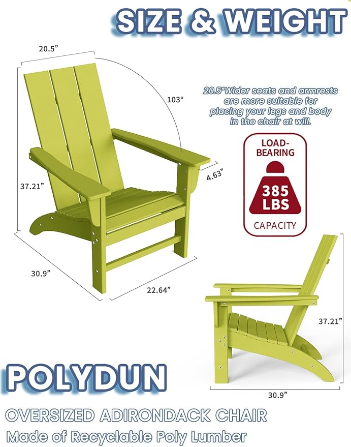 Modern Adirondack Chairs Set of 4, HDPE Plastic Patio Chairs for All Weather, Fire Pit Chair, Outdoor Lawn Chairs for Deck, Porch, Backyard, Garden, Avocado