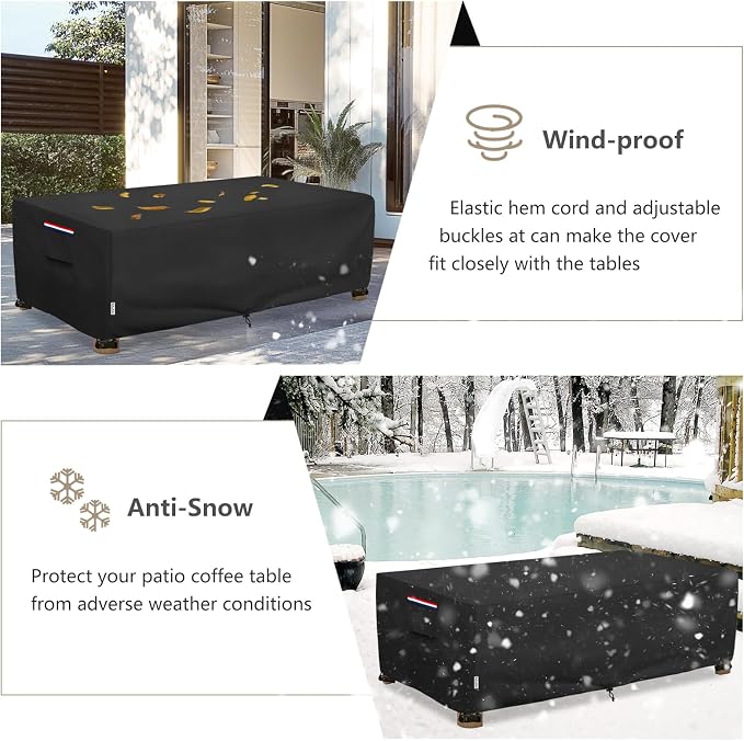 Outdoor Coffee Table Cover Waterproof, Heavy Duty Patio Rectangular Side Table Covers, 42W x 26D x 16H Inches Outdoor Tables Cover (Black)