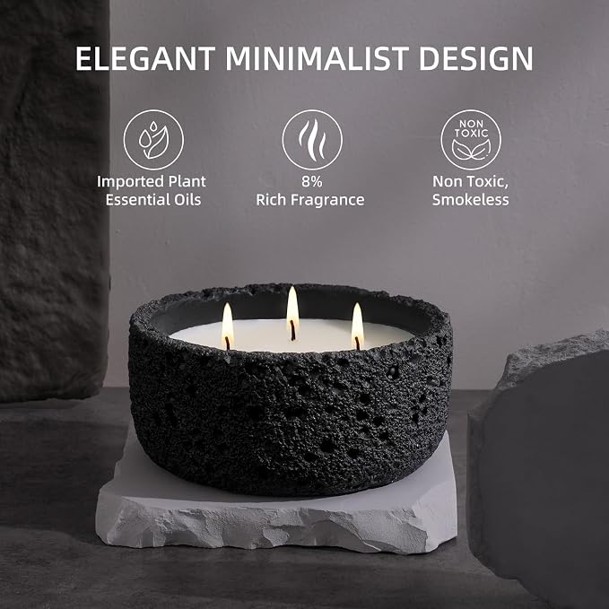 Viyffo 20oz Large Scented Candle - Sage & Eucalyptus, 3 Wick Home Scented Candle, Non Toxic Soy, Black Textured Ceramic Jar, Luxury Fragrance, Modern Home Décor & Summer Gift for Men and Women