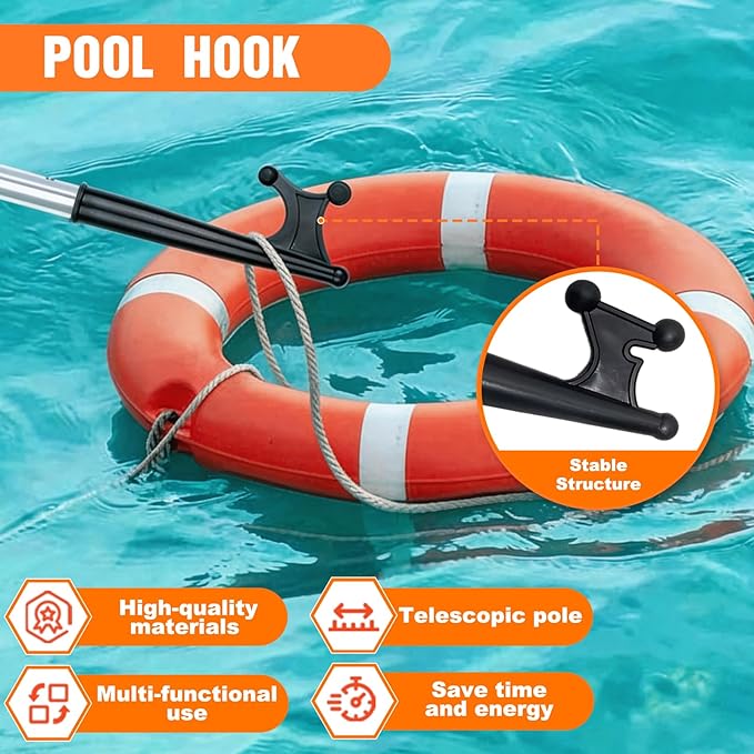 LAANPOLE 4-in-1 Pool Skimmer Net with Pole, Heavy Duty Pool Net and Fine Mesh Leaf Skimmer Net for Above Ground Pool, 12FT Telescopic Pool Pole with Professional Pool Net and Pool Hook for Cleaning
