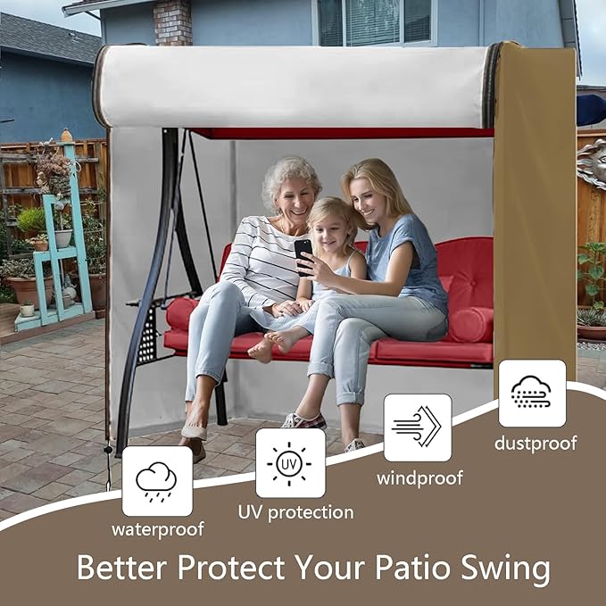 FLYMEI Outdoor Swing Cover 3 Seater Hammock Cover for Porch Swing Canopy Glider Chair and Other Patio Furniture, Waterproof Windproof All Weather Protection, 87'' (L) x 49''(W) x 67''(H)
