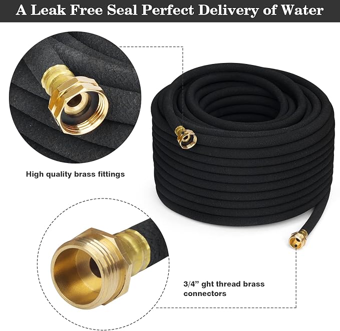 5/8" Soaker Hose for Garden Drip Hose Irrigation System with Solid Brass Fitting for Lawns Flower Beds & Vegetable Gardens (50FT)