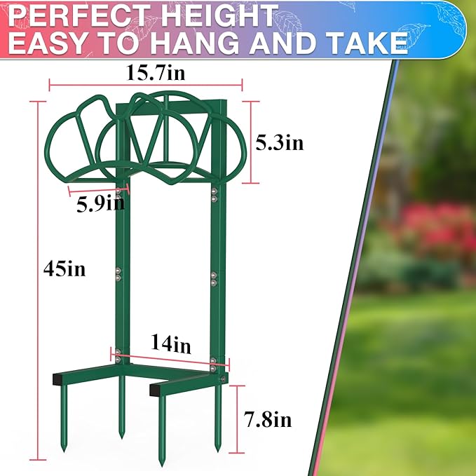 Qatsrin New Garden Hose Holder, Super Stable Water Hose Holders Stand Holds 160-Feet Hose, Rustproof Freestanding Hose Storage Hanger Rack for Outside Yard Lawn Farm, Green