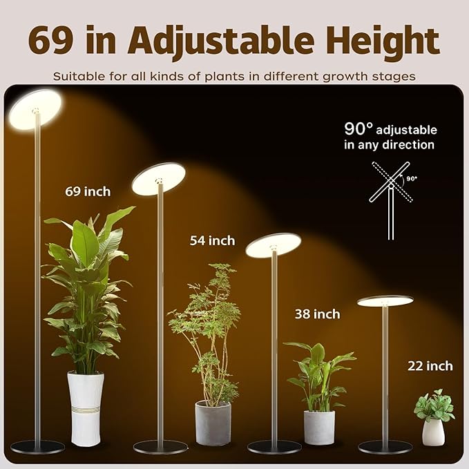 69'' Tall Grow Lights for Indoor Plants Full Spectrum, 40W Sunlike Standing Plant Lights for Indoor Growing, 10-Level Dimmable, Adjustable Height for Various Plant Sizes