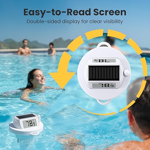 Solar Pool Thermometer Floating, Digital Swimming Pool Thermometer, IPX8 Waterproof with Double Sided Display for Pond, Hot Tub, Aquarium (White)
