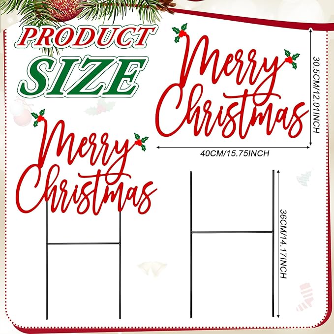 Weysat Merry Christmas Metal Yard Signs 15.75 Inch Xmas Metal Outdoor Decorations with Stakes Waterproof Christmas Decor for Home Garden Patio Lawn Party and Xmas Celebration Supplies